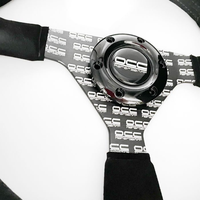 Occ Motorsport OCCVOL015 Volant Plat Mod. Classic Cuir Retour Bras Noirs Serigraphies