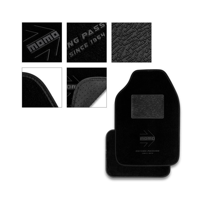 Momo MOMLCM4BKBK Ensemble Complet 4 Pièces Tapis Universels Noir-Blanc 65x43cm/29x40cm