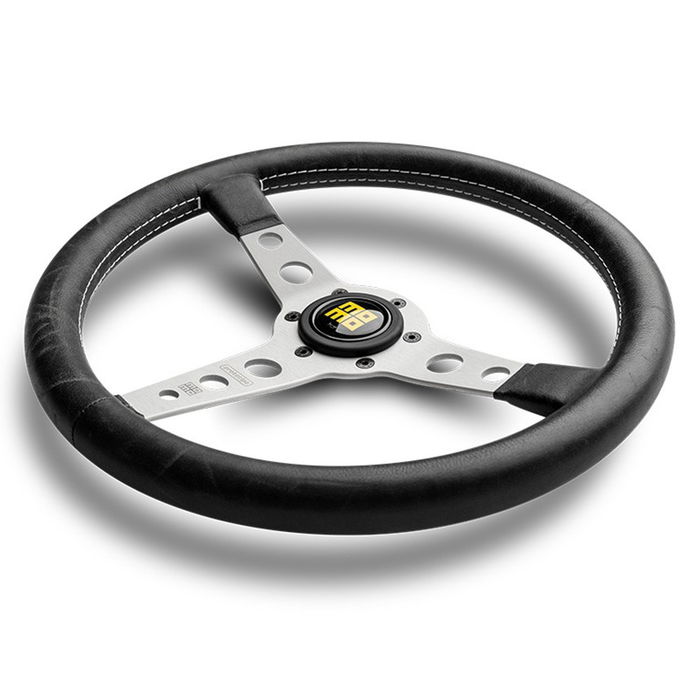 MOMO Volant Momo Prototipo Heritage 350 Sil MOMVPROHERIT35SR Cuir Noir Argent 350mm