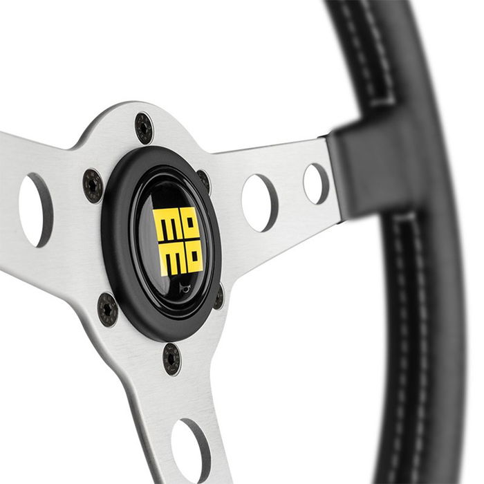 MOMO Volant Momo Prototipo Heritage 350 Sil MOMVPROHERIT35SR Cuir Noir Argent 350mm