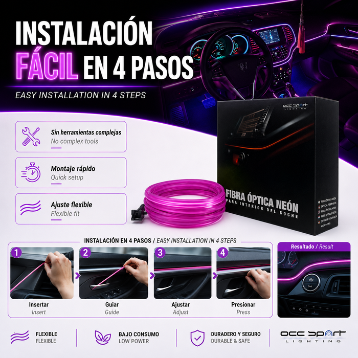 Occ Sport Bande de néon en fibre optique violette 3m USB Occ Sport Bande de néon en fibre optique violette 3m USB