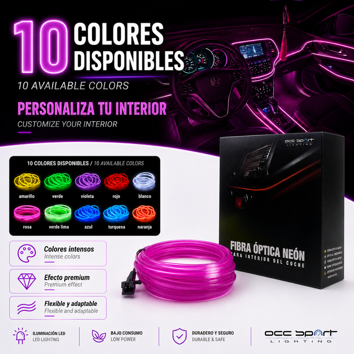 Occ Sport Bande de néon en fibre optique violette 3m USB Occ Sport Bande de néon en fibre optique violette 3m USB