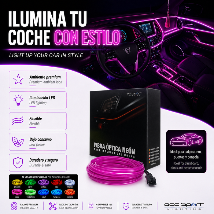 Occ Sport Bande de néon en fibre optique violette 3m USB Occ Sport Bande de néon en fibre optique violette 3m USB