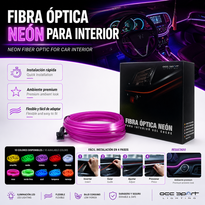 Occ Sport Bande de néon en fibre optique violette 3m USB Occ Sport Bande de néon en fibre optique violette 3m USB