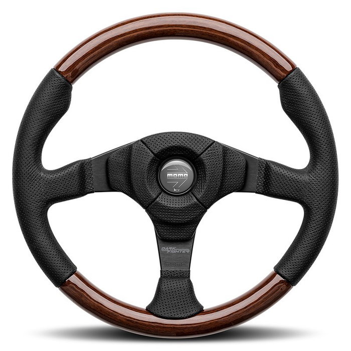 MOMO Dark Fighter Volant en bois d'acajou et cuir perforé, 350 mm MOMO Dark Fighter Volant en bois d'acajou et cuir perforé, 350 mm