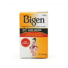 Bigen Teinture Capillaire Permanente Poudre Brun Foncé - Colorant Noir Naturel - Sans Ammoniac - Sans Eau Oxygénée - Référence N°57 - 6 gr