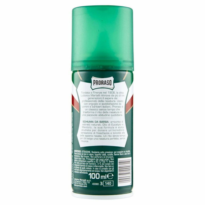 Proraso Mousse à raser au eucalyptus et menthe 100 ml - Rafraîchissante, sans parabènes, pour tout type de barbe