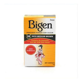 BIGEN Teinture capillaire permanente en poudre Rich Medium Brown - nuance N°56, 6g - sans ammoniaque et sans eau oxygénée