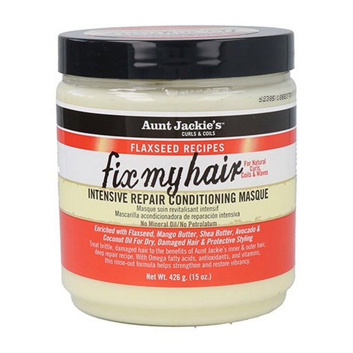 Aunt Jackie's Flaxseed Recipes Fix My Hair Masque de soin réparateur intensif 426g - Conditionneur pour cheveux secs, cassants et texturés Aunt Jackie's Flaxseed Recipes Fix My Hair Masque de soin réparateur intensif 426g - Conditionneur pour cheveux secs, cassants et texturés