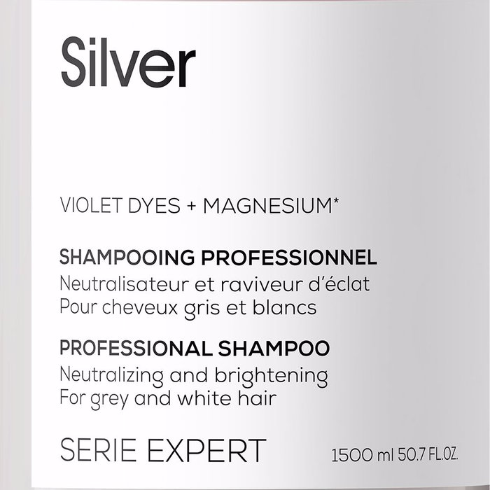 L'Oréal Professionnel Paris Shampoing Argent Cheveux Gris et Blancs Sans Reflets Jaunes - 1500 ml