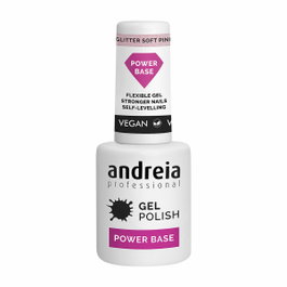 Andreia Base de Vernis Semi-Permanent Power Base Glitter Soft Pink 10,5 mL - Base Fortifiante à Paillettes Rose Doux pour Ongles