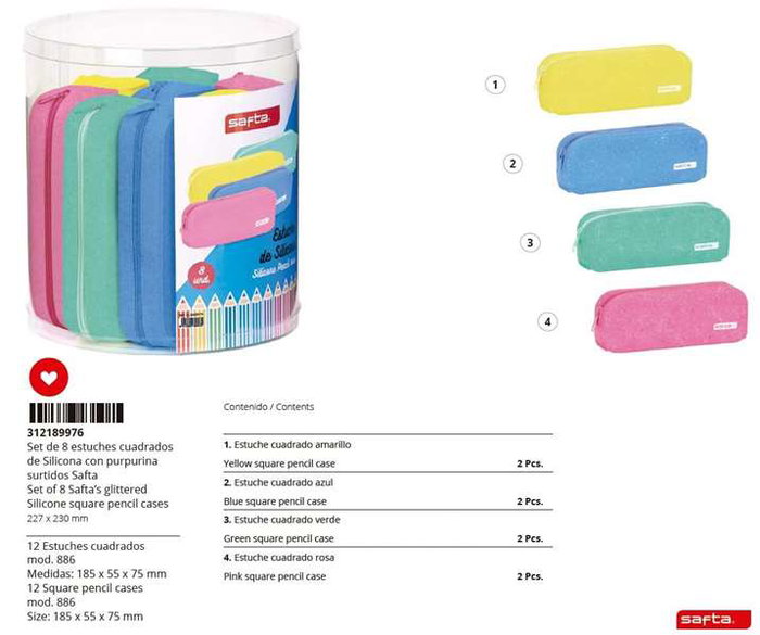 Safta - Lot de 8 porte-clés carrés assortis pailletés en silicone - Modèles variés Safta - Lot de 8 porte-clés carrés assortis pailletés en silicone - Modèles variés
