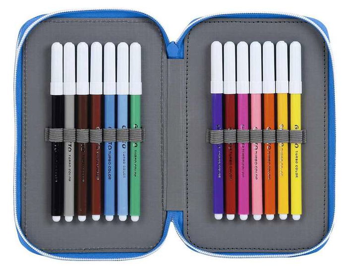 Safta - Plumier double poche 28 pièces avec règles en espagnol - 12,5 x 19,5 x 4 cm - en polyester 600D