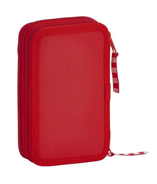 Safta Plumier Real Sporting 28 Pcs - Plumier double poche pour enfants en polyester 600D - Dimensions 12.5x19.5x4 cm - Rouge