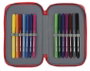 Safta Plumier Real Sporting 28 Pcs - Plumier double poche pour enfants en polyester 600D - Dimensions 12.5x19.5x4 cm - Rouge