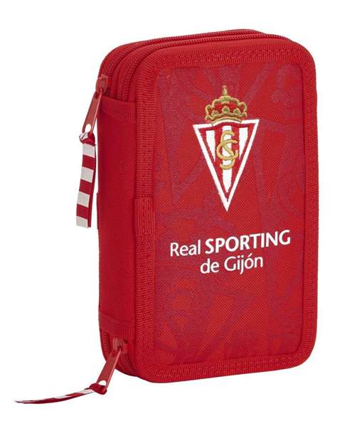 Safta Plumier Real Sporting 28 Pcs - Plumier double poche pour enfants en polyester 600D - Dimensions 12.5x19.5x4 cm - Rouge
