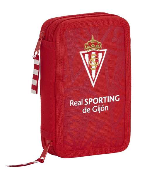 Safta Plumier Real Sporting 28 Pcs - Plumier double poche pour enfants en polyester 600D - Dimensions 12.5x19.5x4 cm - Rouge