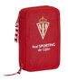 Safta Plumier Real Sporting 28 Pcs - Plumier double poche pour enfants en polyester 600D - Dimensions 12.5x19.5x4 cm - Rouge
