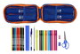 Safta - Plumier Sac à Dos avec 4 Portes Remplies Valencia Basket 12x23x5cm - Polyester 600D - Bleu et Orange