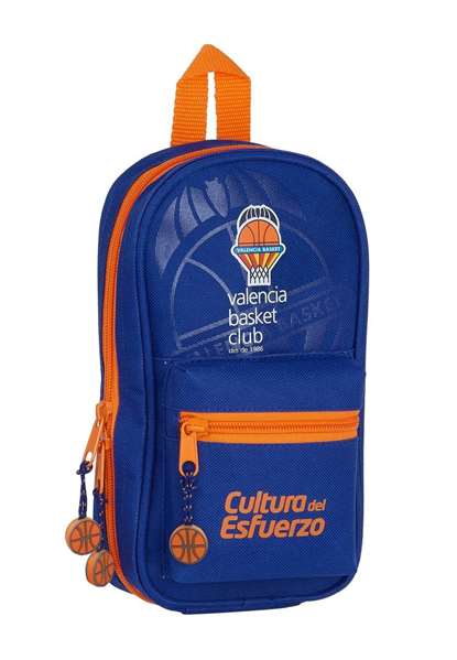 Safta - Plumier Sac à Dos avec 4 Portes Remplies Valencia Basket 12x23x5cm - Polyester 600D - Bleu et Orange