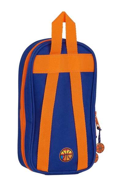 Safta - Plumier Sac à Dos avec 4 Portes Remplies Valencia Basket 12x23x5cm - Polyester 600D - Bleu et Orange