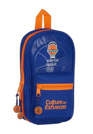 Safta - Plumier Sac à Dos avec 4 Portes Remplies Valencia Basket 12x23x5cm - Polyester 600D - Bleu et Orange