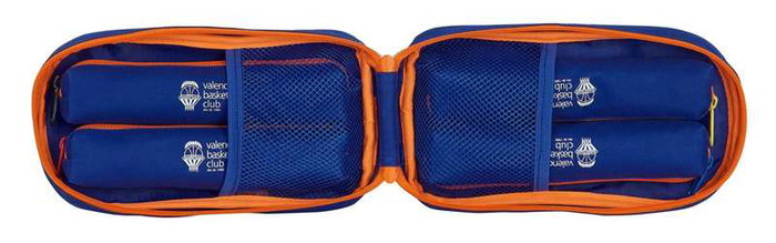 Safta Plumier sac à dos 4 compartiments vide Valencia Basket 12x23x5cm, polyester 600D, bleu et orange, pour 3 ans