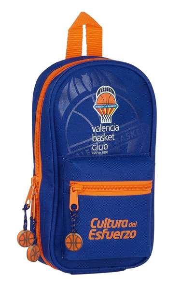 Safta Plumier sac à dos 4 compartiments vide Valencia Basket 12x23x5cm, polyester 600D, bleu et orange, pour 3 ans
