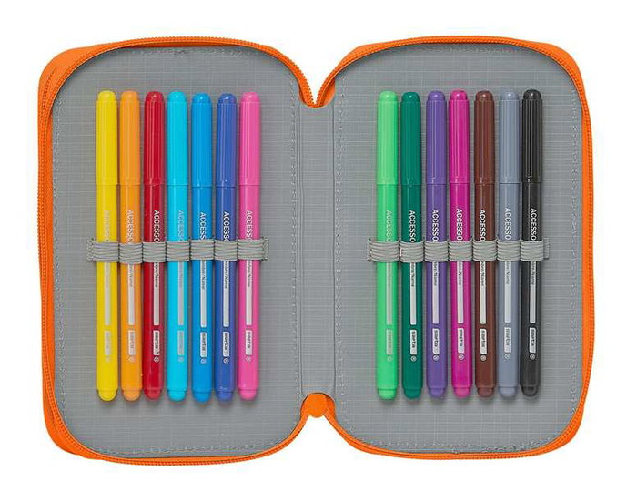 Safta Plumier double poche 28 pièces Valencia Basket 12,5x19,5x4cm en polyester 600D, bleu et orange