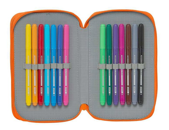 Safta Plumier double poche 28 pièces Valencia Basket 12,5x19,5x4cm en polyester 600D, bleu et orange