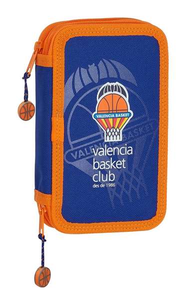 Safta Plumier double poche 28 pièces Valencia Basket 12,5x19,5x4cm en polyester 600D, bleu et orange
