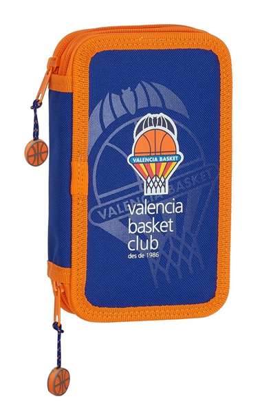 Safta Plumier double poche 28 pièces Valencia Basket 12,5x19,5x4cm en polyester 600D, bleu et orange