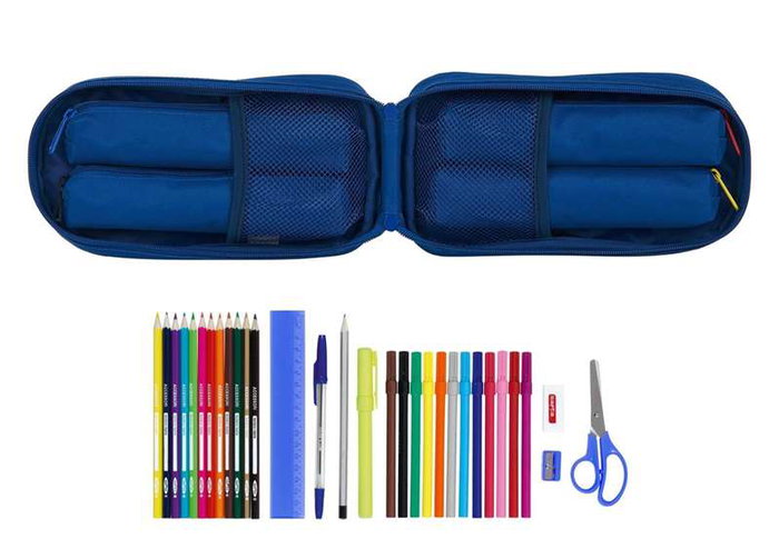 Safta Plumier Mochila avec 4 Port. Llenos Blackfit8 Oxford - Trousse de sac à dos fourre-tout - Polyester 600D - Bleu foncé