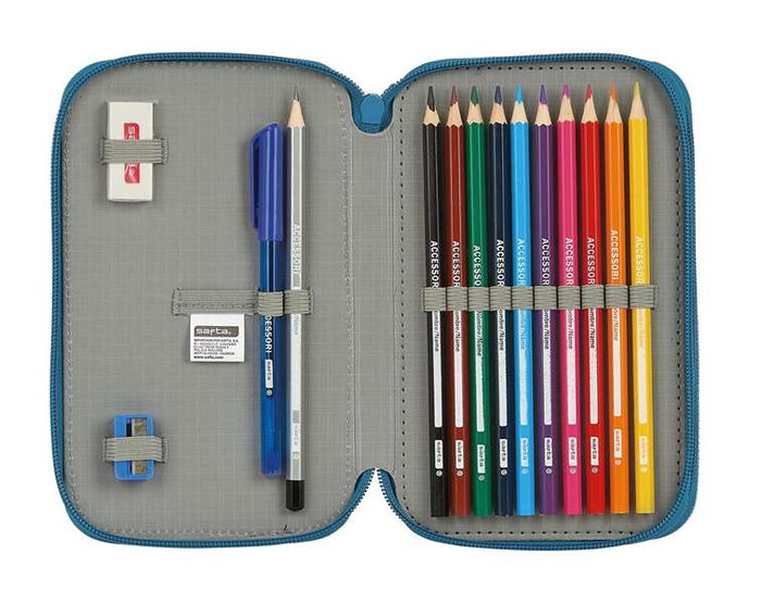 Safta Plumier doble pqño 28 pcs blackfit8 egeo - Trousse double compartiment 28 pièces pour enfants - Bleu