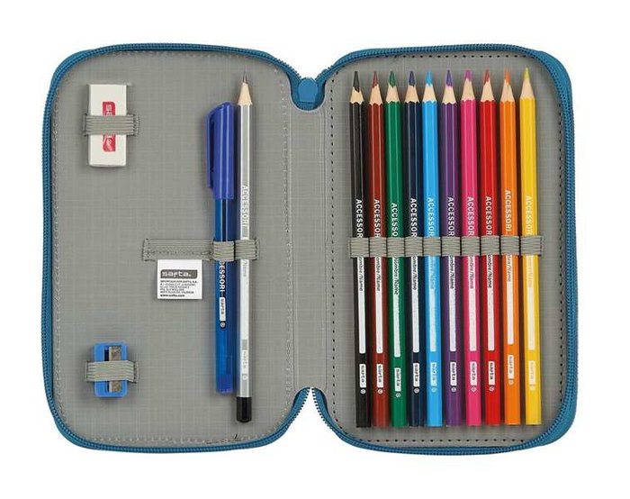 Safta Plumier doble pqño 28 pcs blackfit8 egeo - Trousse double compartiment 28 pièces pour enfants - Bleu