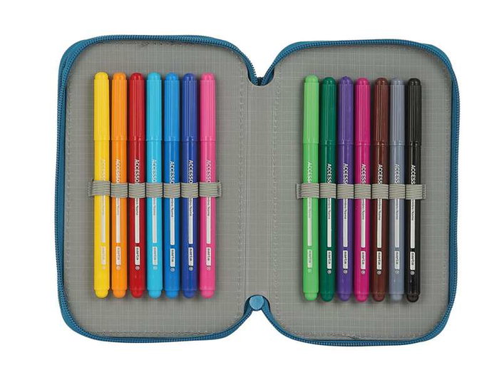 Safta Plumier doble pqño 28 pcs blackfit8 egeo - Trousse double compartiment 28 pièces pour enfants - Bleu