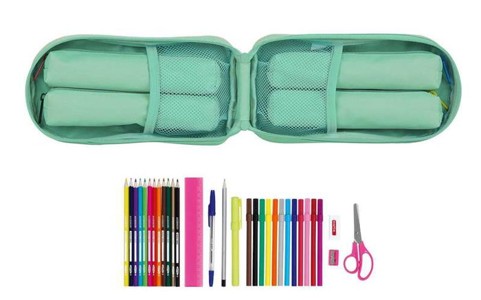Safta Plumier blackfit8 - Plumier scolaire avec 4 compartiments remplis, polyester 600D, turquoise, pour enfants de 3 ans