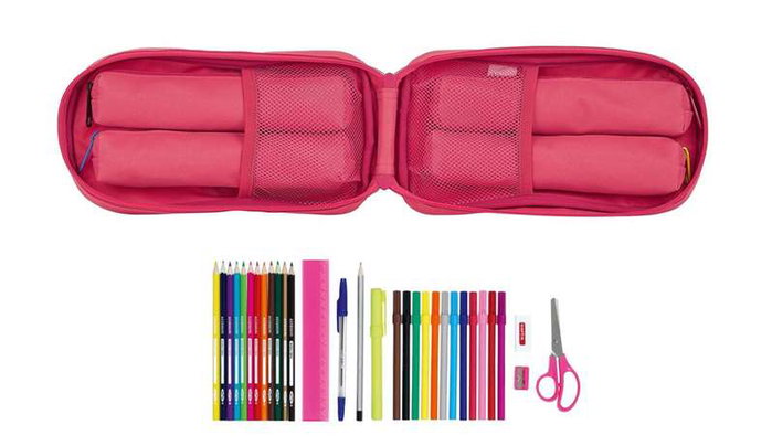 Safta Plumier Mochila Fresa avec 4 port. llenos Blackfit8 - Trousse cartable à rabat rose en polyester 600D pour enfant 3 ans