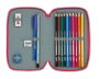 Safta Plumier double compartiment 28 pièces - Étui à crayons enfant, polyester 600D, rose