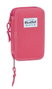 Safta Plumier double compartiment 28 pièces - Étui à crayons enfant, polyester 600D, rose