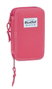 Safta Plumier double compartiment 28 pièces - Étui à crayons enfant, polyester 600D, rose
