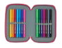 Safta Plumier double compartiment 28 pièces - Étui à crayons enfant, polyester 600D, rose