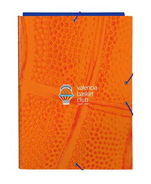 Safta - Carpeta folio 3 solapas Valencia Basket 26x33,5x2,5cm - Classeur format A4 à 3 rabats en polyester 600D, bleu et orange