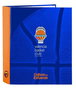 Safta Carpeta F. 4 Anillas Lomo Ancho Valencia Basket - Classeur 4 anneaux à dos large en polyester 600D, 27 x 33 x 6 cm - Bleu et Orange