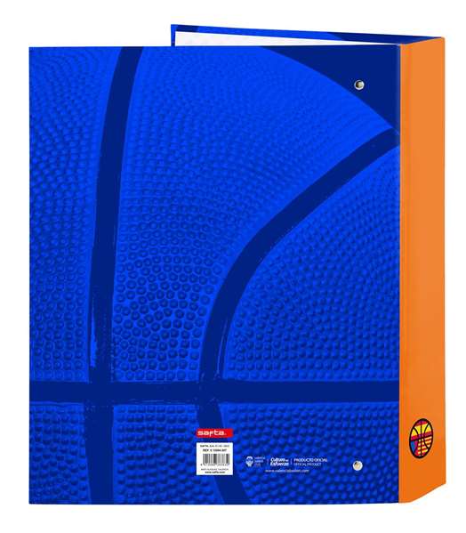 Safta Carpeta F. 4 Anillas Lomo Ancho Valencia Basket - Classeur 4 anneaux à dos large en polyester 600D, 27 x 33 x 6 cm - Bleu et Orange