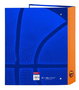 Safta Carpeta F. 4 Anillas Lomo Ancho Valencia Basket - Classeur 4 anneaux à dos large en polyester 600D, 27 x 33 x 6 cm - Bleu et Orange