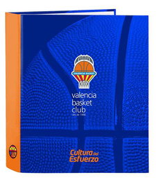 Safta Carpeta F. 4 Anillas Lomo Ancho Valencia Basket - Classeur 4 anneaux à dos large en polyester 600D, 27 x 33 x 6 cm - Bleu et Orange