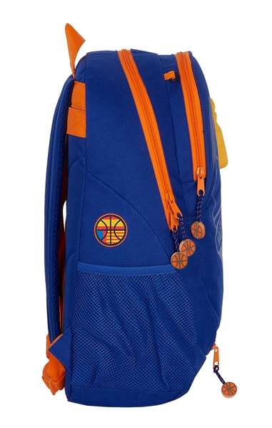 Safta Sac à dos transformable avec chariot pour ballon de basket, Valencia, 32x44x16 cm, Polyester 600D, Bleu et Orange Safta Sac à dos transformable avec chariot pour ballon de basket, Valencia, 32x44x16 cm, Polyester 600D, Bleu et Orange