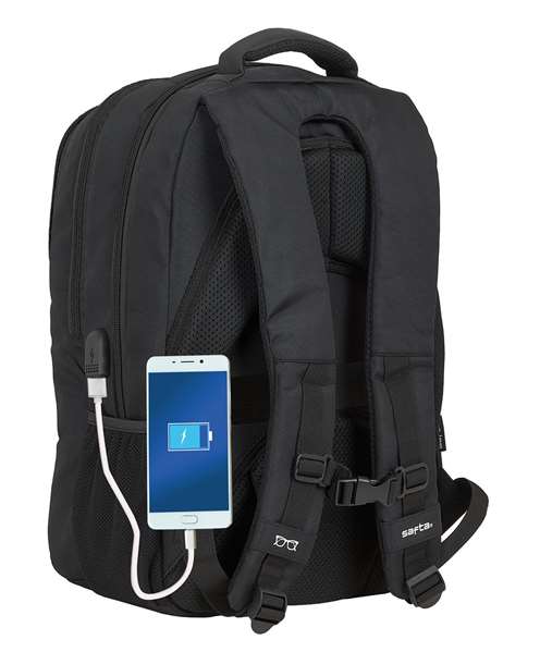 Safta Business - Sac à dos portable 15,6 pouces avec compartiment pour tablette et port USB pour ordinateur portable, nylon 900D - Noir