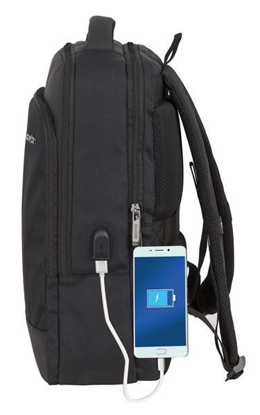 Safta Business - Sac à dos portable 15,6 pouces avec compartiment pour tablette et port USB pour ordinateur portable, nylon 900D - Noir